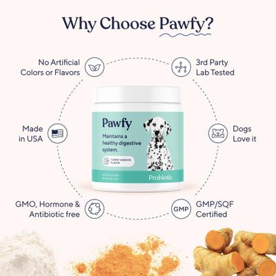 Show full view: Pawfy Turkey & Bacon Flavored Chews Probiotic Supplement for Dogs, 30 count slide 7 of 9