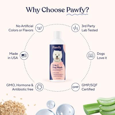 Show full view: Pawfy 5-in-1 Coconut & Aloe Vera Dog Shampoo, 16-fl oz bottle slide 6 of 8