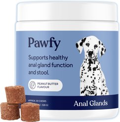 Pawfy Anal Gland Peanut Butter Flavored Supplement for Dogs, 30 count