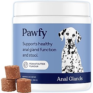 Pawfy Anal Gland Peanut Butter Flavored Supplement for Dogs, 30 count