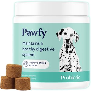 Pawfy Turkey & Bacon Flavored Chews Probiotic Supplement for Dogs, 30 count