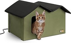 K&H Pet Products Outdoor Heated Kitty House Extra-Wide Cat Shelter, Olive/Black