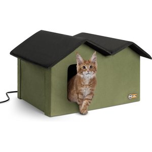 K&H Pet Products Outdoor Heated Kitty House Extra-Wide Cat Shelter, Olive/Black