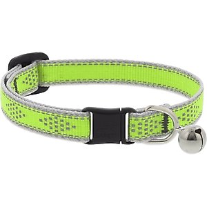 LupinePet Reflective Diamonds Breakaway Buckle Safety Cat Collar with Bell, Green Diamond