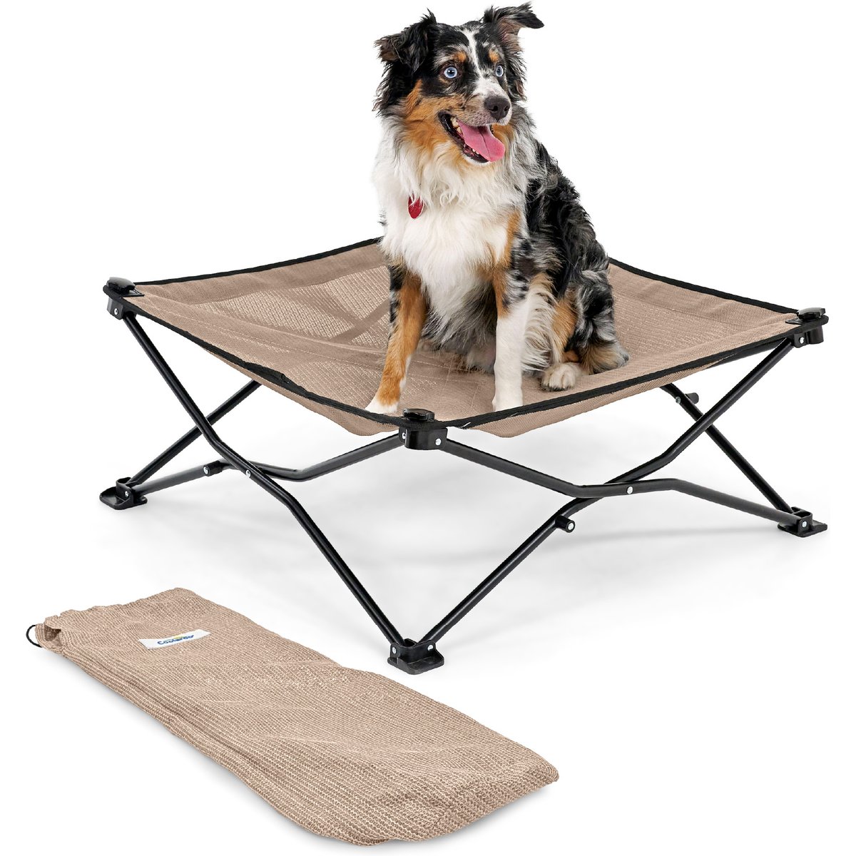 Coolaroo On The Go Cooling Elevated Dog Bed, Great Sandy Beige, Medium