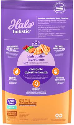 Show full view: Halo Holistic Indoor Chicken Recipe Complete Digestive Health & Healthy Weight Support Adult Grain-Free Cage-Free Dry Cat Food, 3-lb bag slide 3 of 12