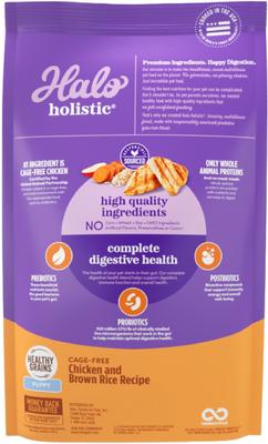 Show full view: Halo Holistic Complete Digestive Health Chicken & Brown Rice Recipe Puppy Dry Dog Food, 3.5-lb bag slide 3 of 13