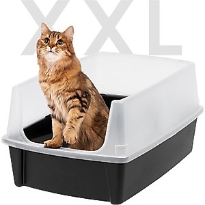 IRIS Open Top Cat Litter Box with Scatter Shield, X-Large, Black
