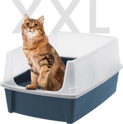 IRIS Open Top Cat Litter Box with Scatter Shield, XX-Large, Navy