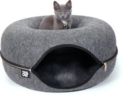 Travel Cat Donut Cat Hideaway Cave & Scratcher Cat Bed, Grey