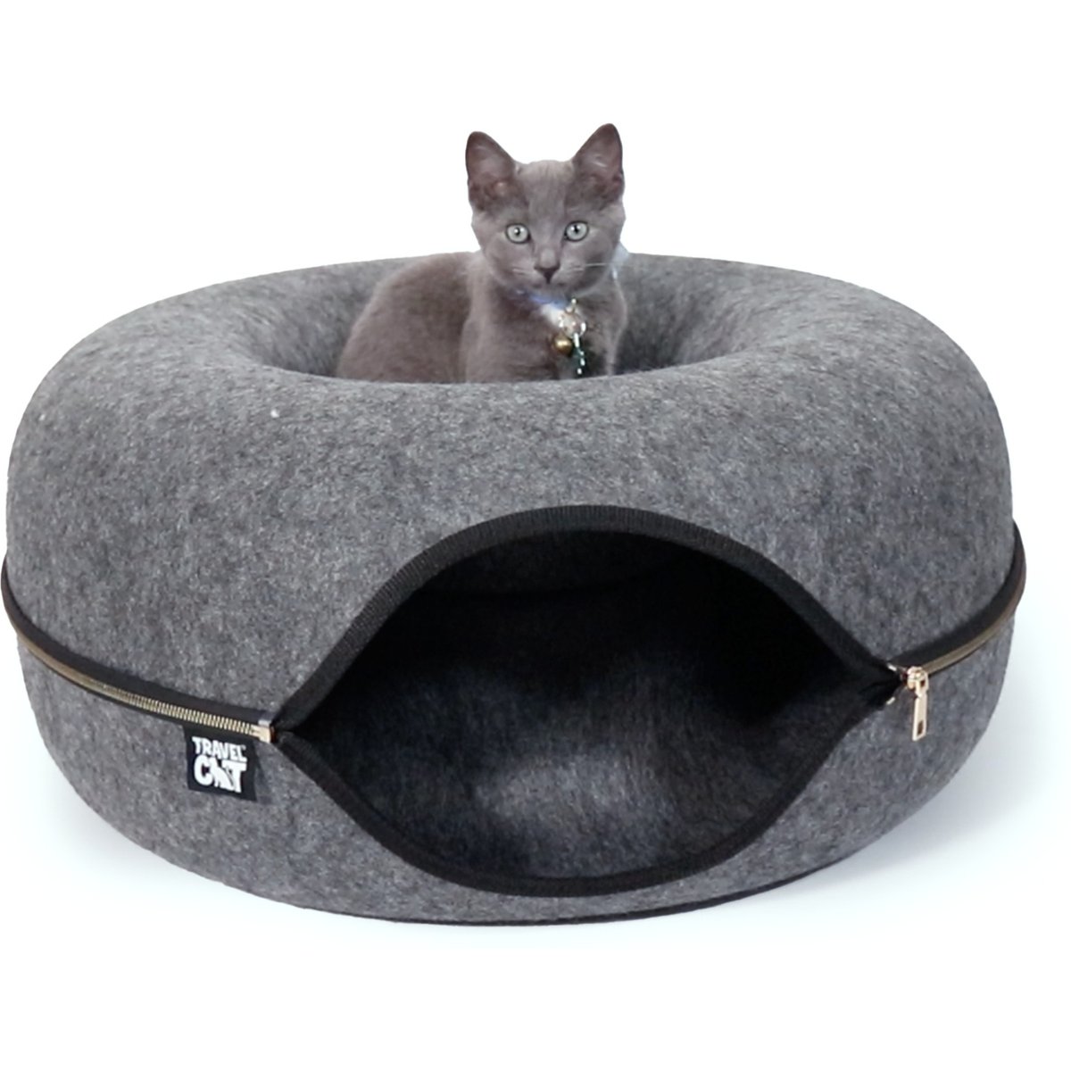 Travel Cat Donut Cat Hideaway Cave & Scratcher Cat Bed, Grey