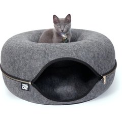 Travel Cat Donut Cat Hideaway Cave & Scratcher Cat Bed, Grey
