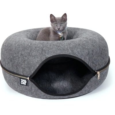 Travel Cat Travel Cat Donut Cat Hideaway Cave & Scratcher Cat Bed, Grey