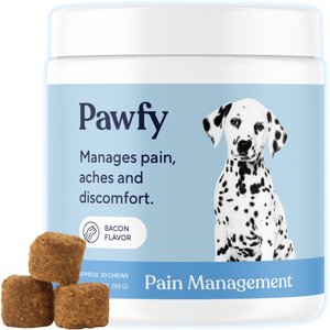 Pawfy Pain Management Bacon Flavor Chews Dog Supplement, 30 count