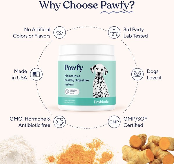 Show full view: Pawfy Probiotic Chicken Flavor Chews Dog Supplement, 30 count slide 6 of 8