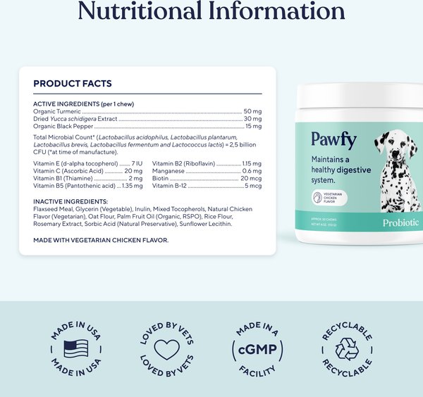 Show full view: Pawfy Probiotic Chicken Flavor Chews Dog Supplement, 30 count slide 4 of 8