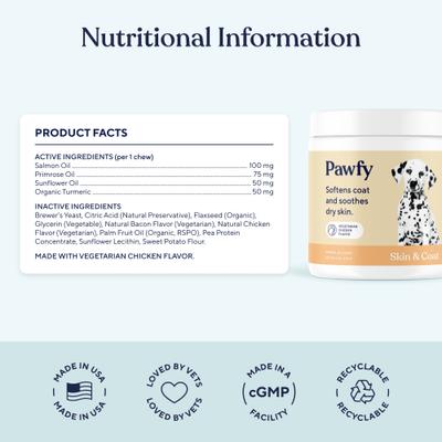 Show full view: Pawfy Skin & Coat Chicken Flavor Chews Dog Supplement, 30 count slide 5 of 9