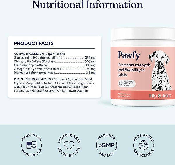 Show full view: Pawfy Hip & Joint Chicken Flavor Chews Dog Supplement, 30 count slide 4 of 8