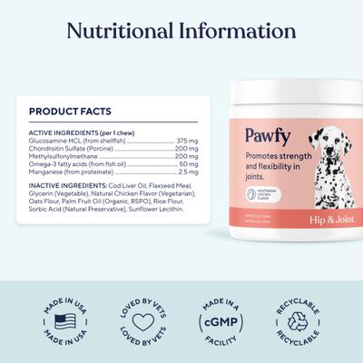Show full view: Pawfy Hip & Joint Chicken Flavor Chews Dog Supplement, 30 count slide 5 of 9