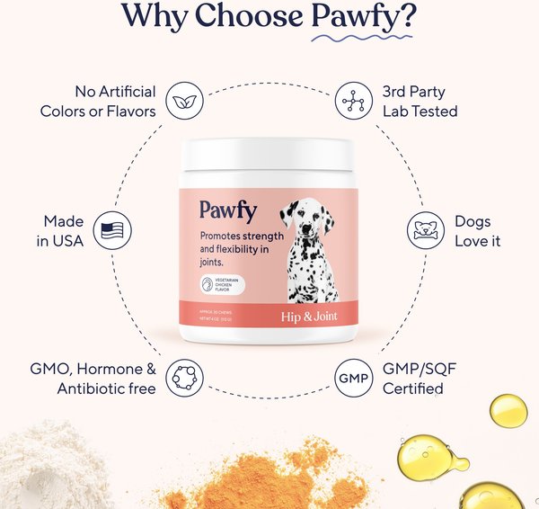 Show full view: Pawfy Hip & Joint Chicken Flavor Chews Dog Supplement, 30 count slide 6 of 8