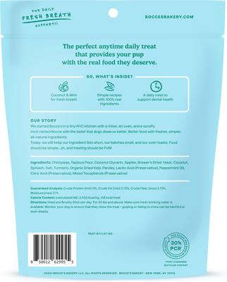 Show full view: Bocce's Bakery Dailies Brushy Sticks Large Coconut & Mint Recipe Dental Dog Treats, 16-oz bag slide 3 of 9