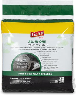 Show full view: Glad for Pets Activated Carbon Jumbo Dog Training Pads, Unscented, 28 x 30-in, 30 count slide 2 of 9