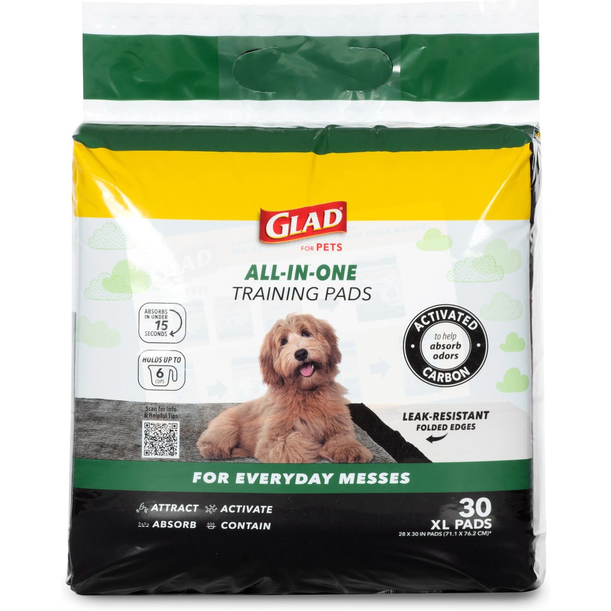 Glad for Pets Activated Carbon X-Large Dog Training Pads, Unscented, 28 x 30-in, 30 count