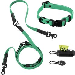 THE LICKER STORE Luna Hands-Free Dog Leash & Collar, Emerald/Black, Small: 9.5 to 14.1-in neck, 3/5-in wide