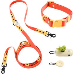 THE LICKER STORE Luna Hands-Free Dog Leash & Collar, Dark Orange/Light Orange, Medium: 11.8 to 18.50-in neck, 3/4-in wide
