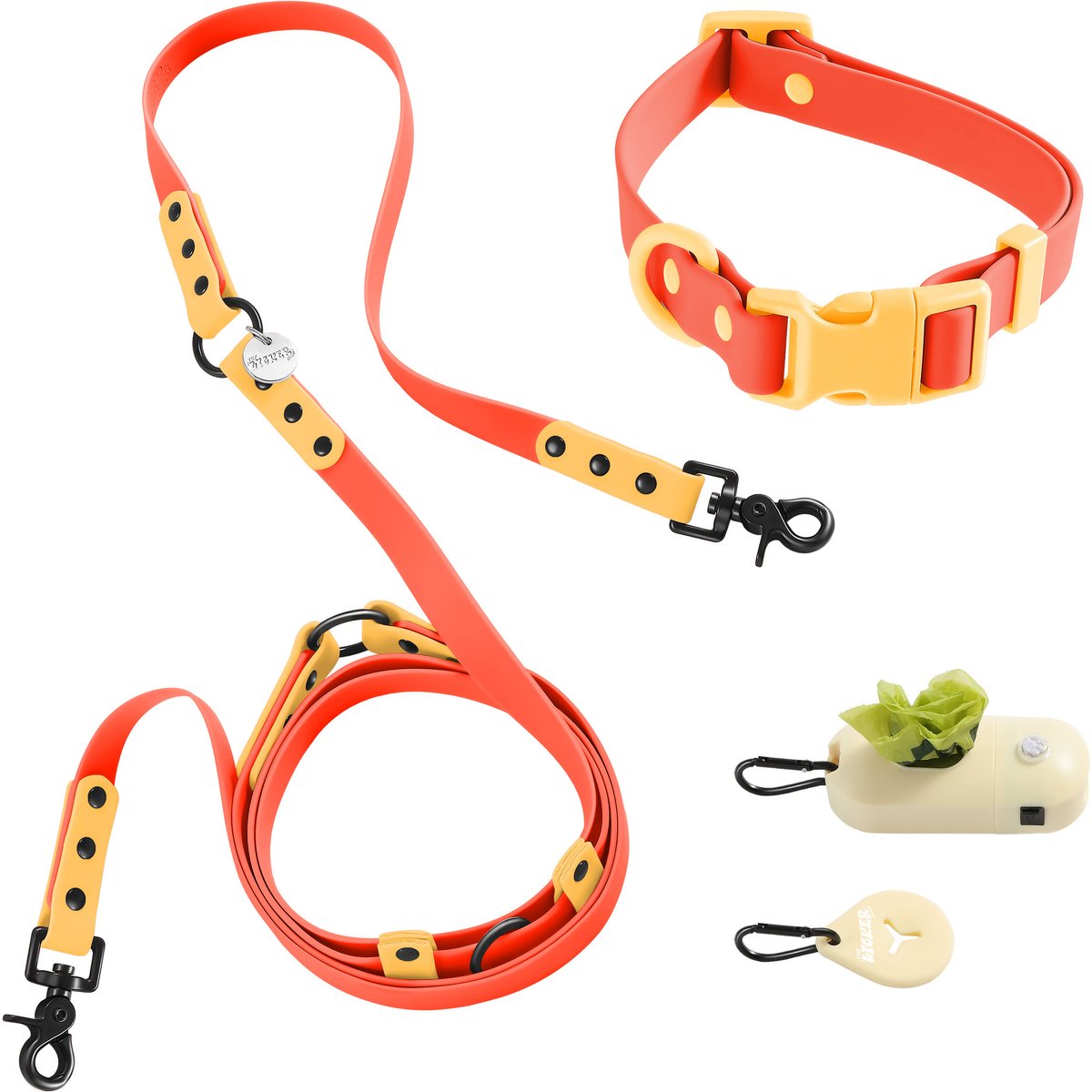 THE LICKER STORE Luna Hands-Free Dog Leash & Collar, Dark Orange/Light Orange, Medium: 11.8 to 18.50-in neck, 3/4-in wide