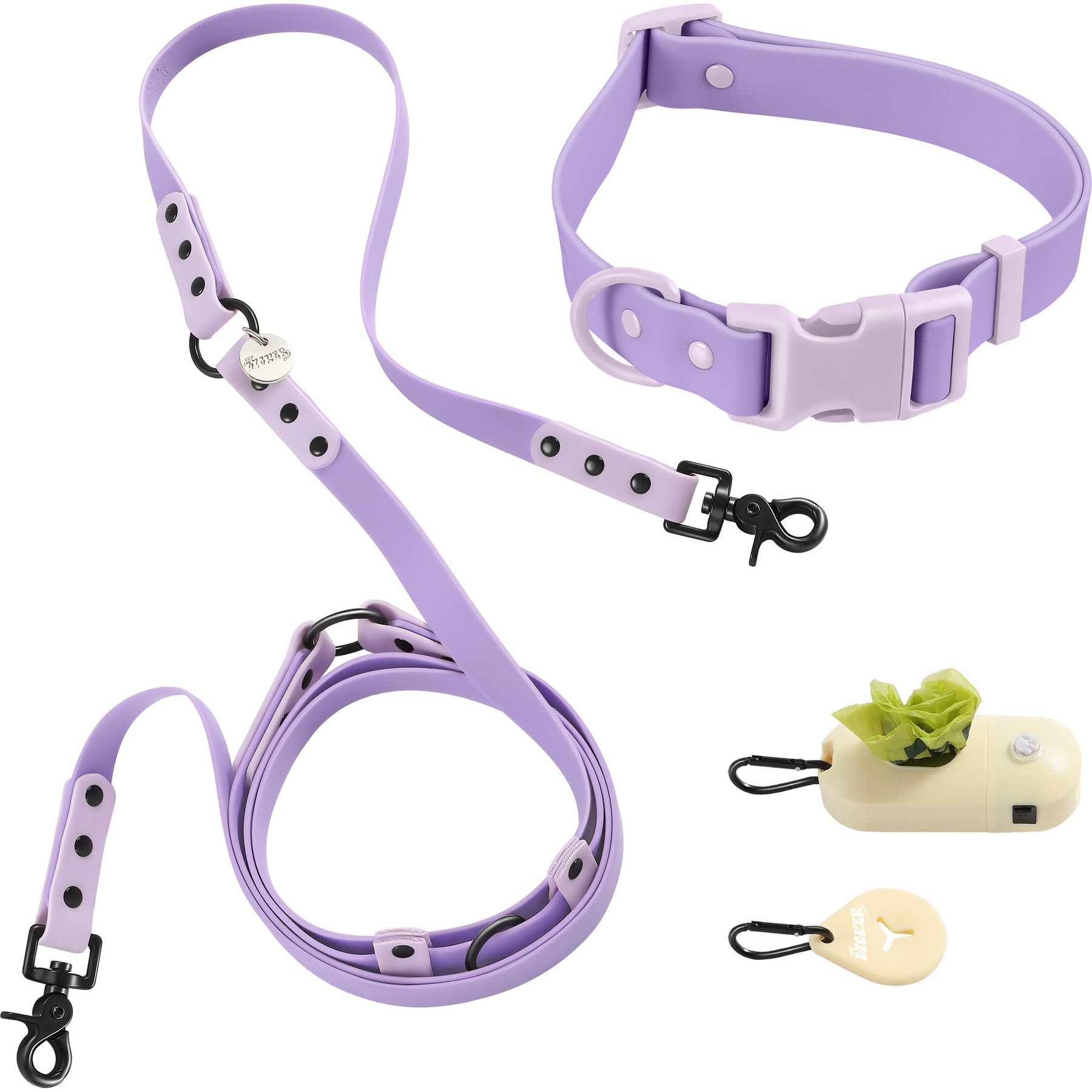 THE LICKER STORE Luna Hands-Free Dog Leash & Collar, Purple/Light Purple, Large: 15.3 to 24.8-in neck, 1-in wide