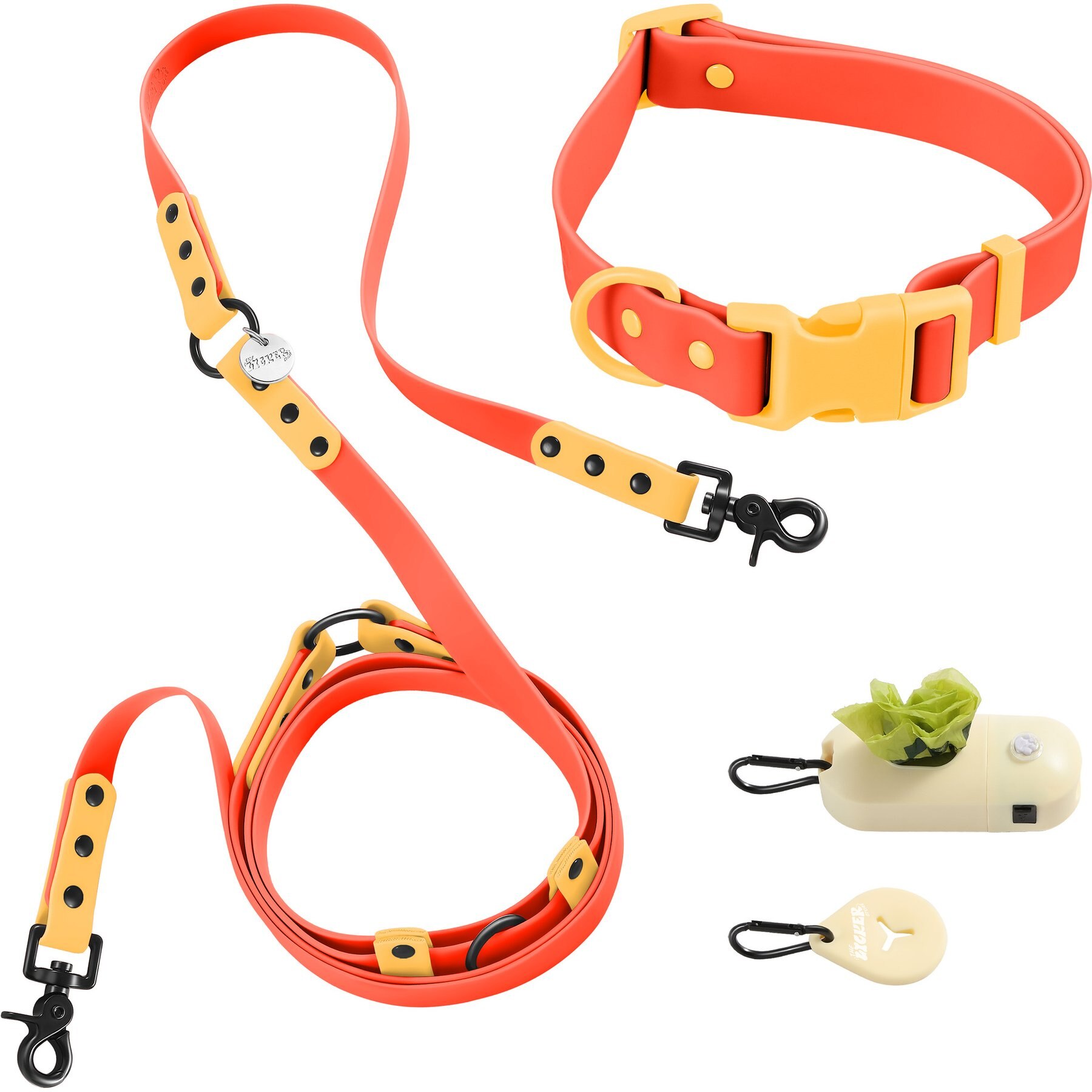 THE LICKER STORE Luna Hands-Free Dog Leash & Collar, Dark Orange/Light Orange, Large: 15.3 to 24.8-in neck, 1-in wide