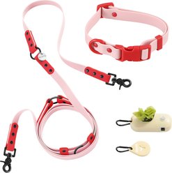THE LICKER STORE Luna Hands-Free Dog Leash & Collar, Pink/Red, Small: 9.5 to 14.1-in neck, 3/5-in wide