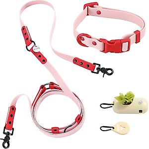 THE LICKER STORE Luna Hands-Free Dog Leash & Collar, Pink/Red, Small: 9.5 to 14.1-in neck, 3/5-in wide