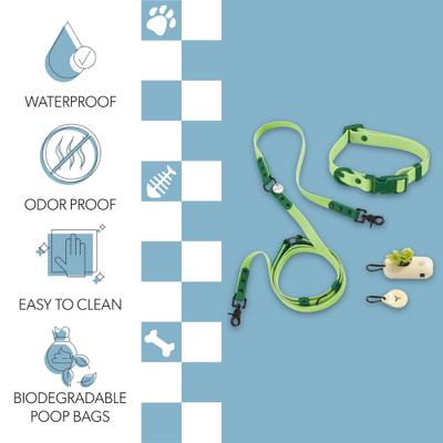Show full view: THE LICKER STORE Luna Hands-Free Dog Leash & Collar, Light Green/Dark Green, Small: 9.5 to 14.1-in neck, 3/5-in wide slide 3 of 10