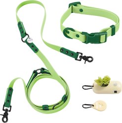 THE LICKER STORE Luna Hands-Free Dog Leash & Collar, Light Green/Dark Green, Small: 9.5 to 14.1-in neck, 3/5-in wide
