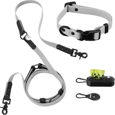 THE LICKER STORE THE LICKER STORE Luna Hands-Free Dog Leash & Collar, Gray/Black, Small: 9.5 to 14.1-in neck, 3/5-in wide