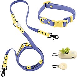 THE LICKER STORE Luna Hands-Free Dog Leash & Collar, Dark Blue/Yellow, Small: 9.5 to 14.1-in neck, 3/5-in wide