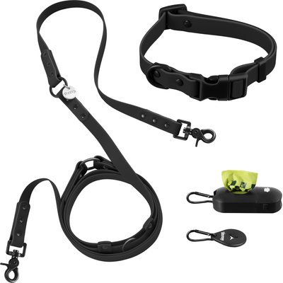 THE LICKER STORE THE LICKER STORE Luna Hands-Free Dog Leash & Collar, Black, Small: 9.5 to 14.1-in neck, 3/5-in wide