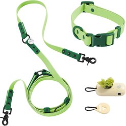 THE LICKER STORE Luna Hands-Free Dog Leash & Collar, Light Green/Dark Green, Medium: 11.8 to 18.50-in neck, 3/4-in wide