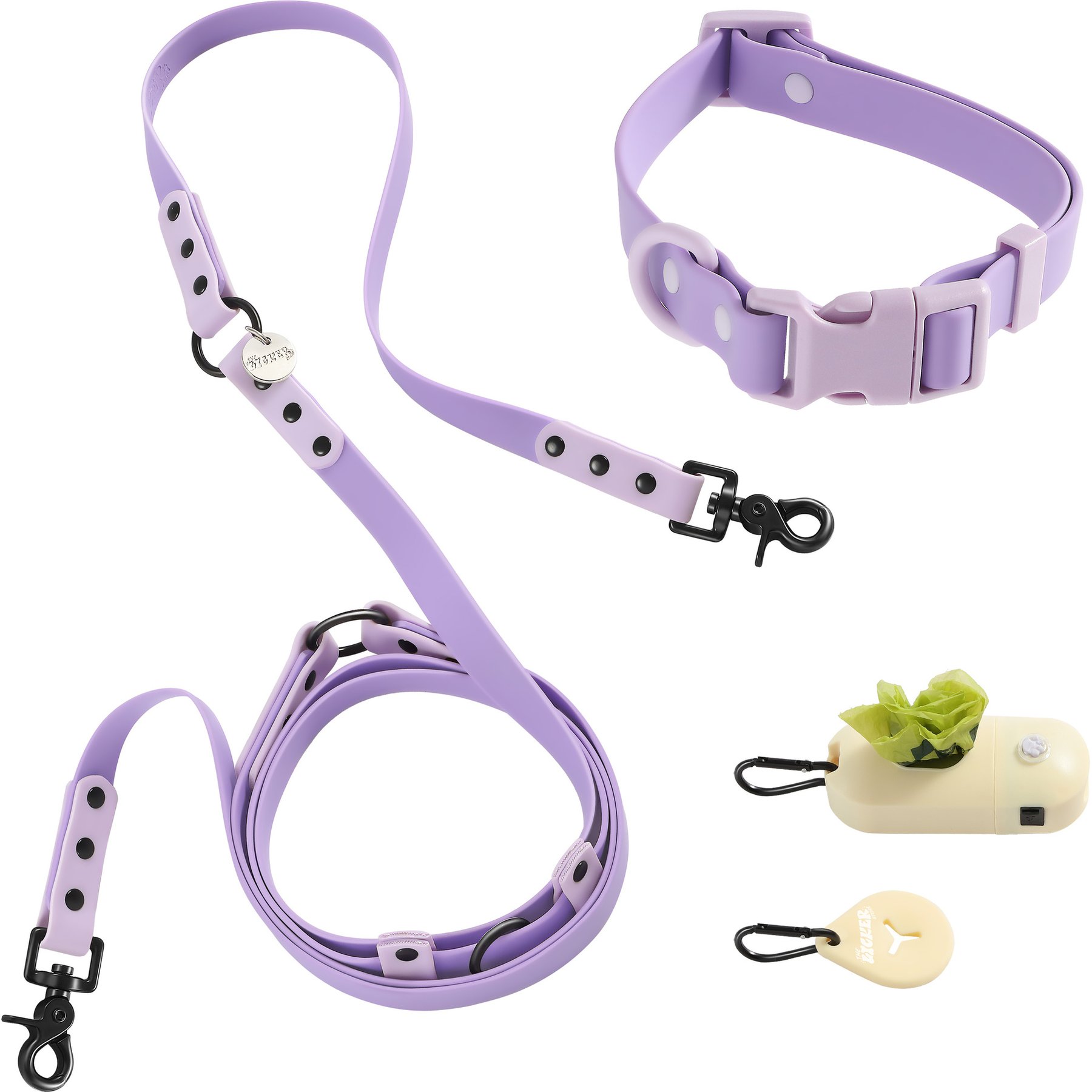 THE LICKER STORE Luna Hands-Free Dog Leash & Collar, Purple/Light Purple, Medium: 11.8 to 18.50-in neck, 3/4-in wide