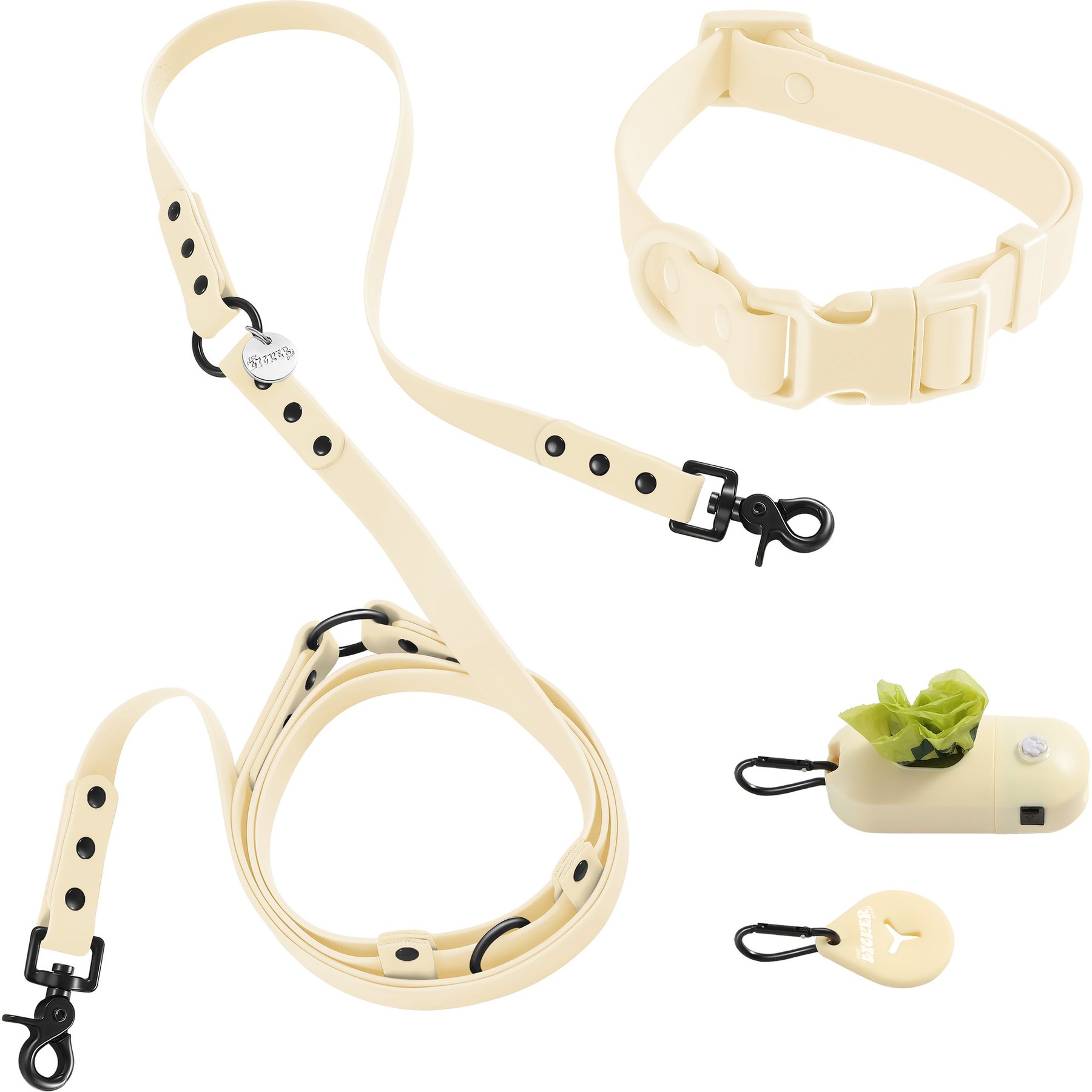 THE LICKER STORE Luna Hands-Free Dog Leash & Collar, Almond, Medium: 11.8 to 18.50-in neck, 3/4-in wide