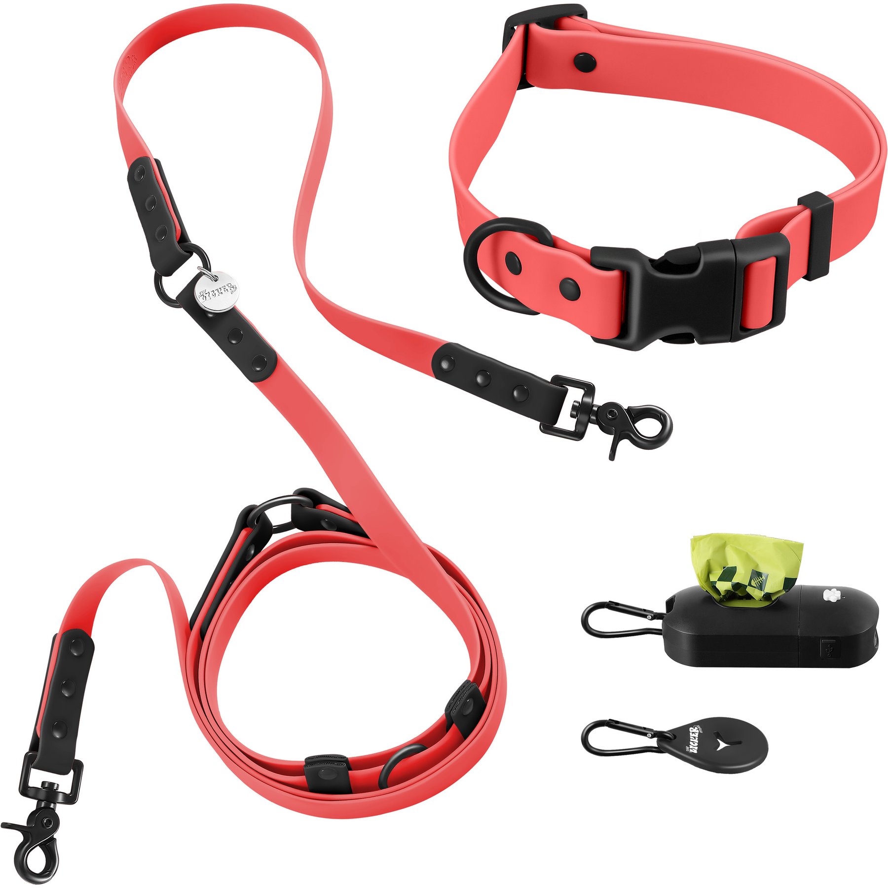 THE LICKER STORE Luna Hands-Free Dog Leash & Collar, Red/Black, Large: 15.3 to 24.8-in neck, 1-in wide