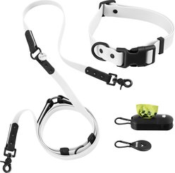 THE LICKER STORE Luna Hands-Free Dog Leash & Collar, White/Black, Large: 15.3 to 24.8-in neck, 1-in wide