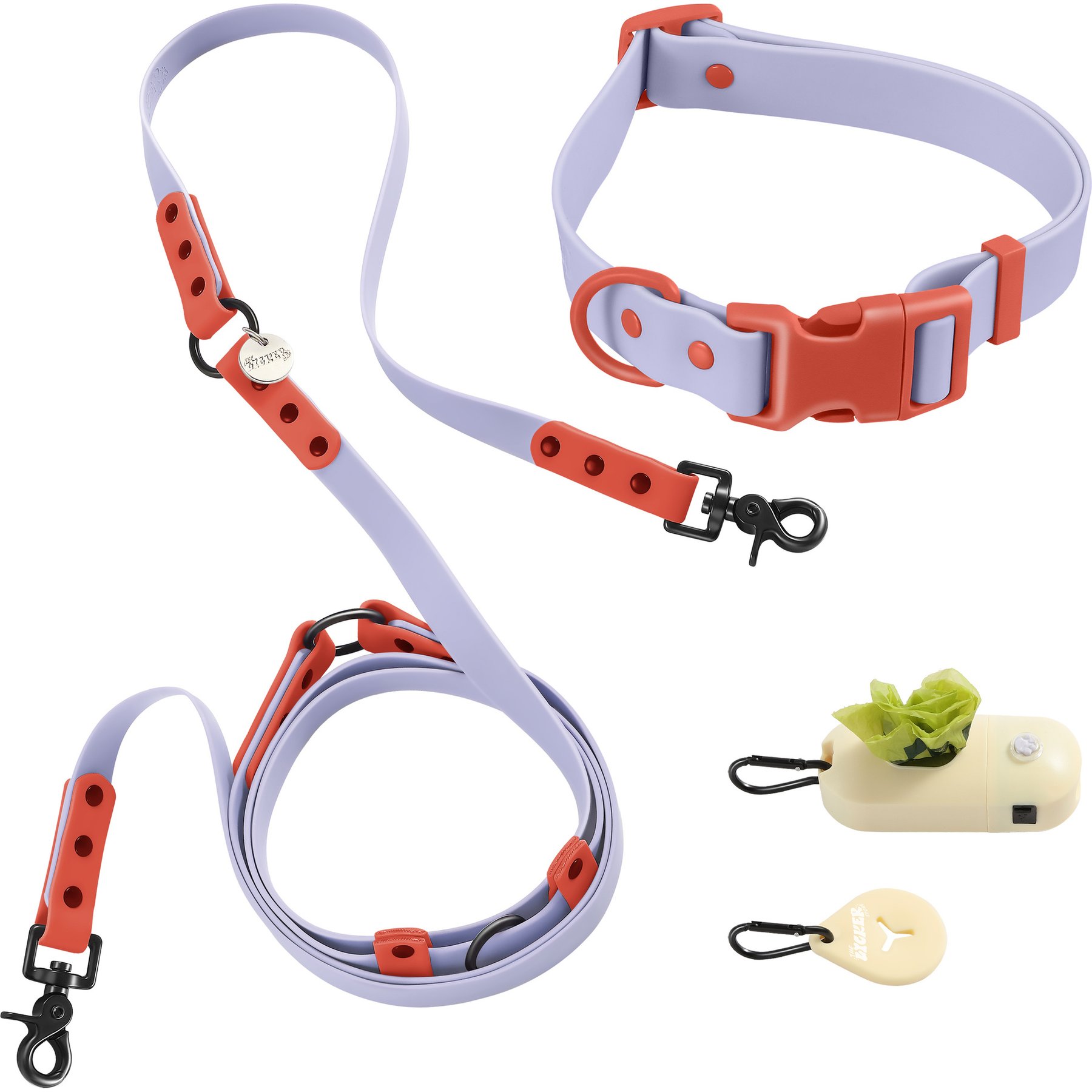 THE LICKER STORE Luna Hands-Free Dog Leash & Collar, Periwinkle/Red, Large: 15.3 to 24.8-in neck, 1-in wide