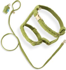 THE LICKER STORE Teddy Adjustable Dog H Harness & Leash Set, Olive Green, Medium: 10.4 to 18-in neck