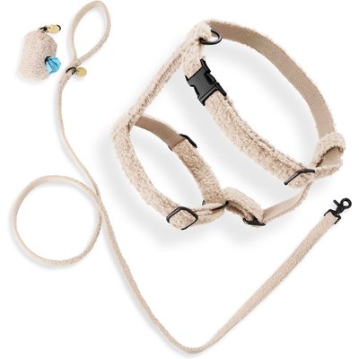 THE LICKER STORE THE LICKER STORE Teddy Adjustable Dog H Harness & Leash Set, Beige, Medium: 10.4 to 18-in neck