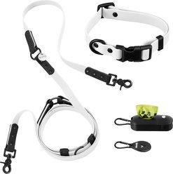 THE LICKER STORE Luna Hands-Free Dog Leash & Collar, White/Black, Small: 9.5 to 14.1-in neck, 3/5-in wide