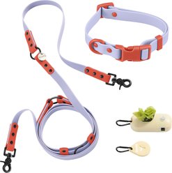 THE LICKER STORE Luna Hands-Free Dog Leash & Collar, Periwinkle/Red, Small: 9.5 to 14.1-in neck, 3/5-in wide