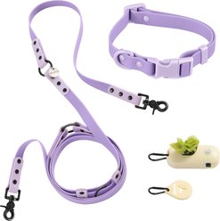 THE LICKER STORE Luna Hands-Free Dog Leash & Collar, Purple/Light Purple, Small: 9.5 to 14.1-in neck, 3/5-in wide